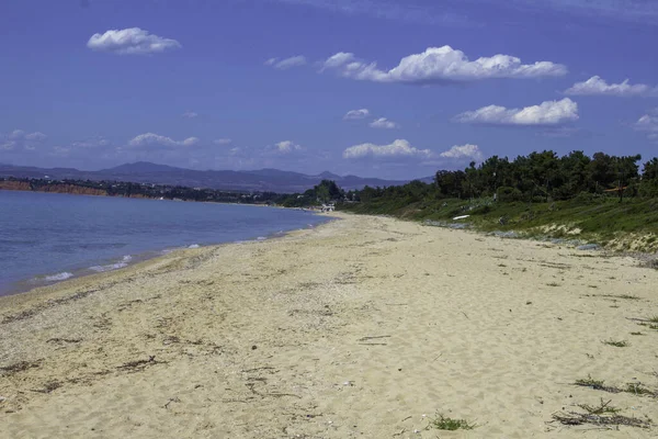 Suave Playa Arena Blanca Nea Potidea Halkidiki Grecia — Foto de Stock