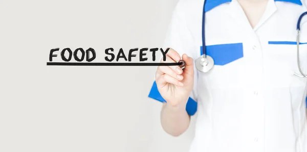 Doctor Writing Word Food Safety Marker Medical Concept — Stock Photo, Image