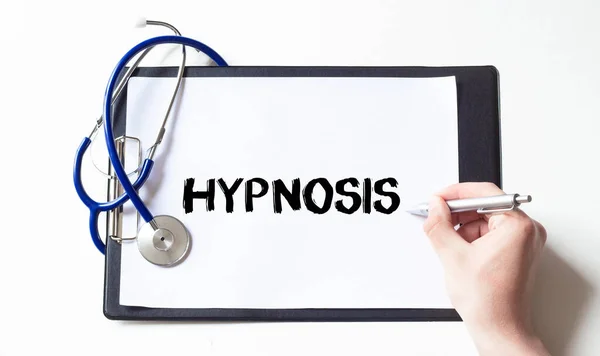 Doctor Holding Card Text Hypnosis Medical Concept Royalty Free Stock Images