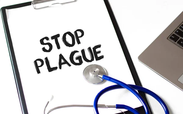 単語とカード Stop Plague Medical Concept — ストック写真