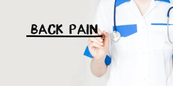 Doctor Writing Word Back Pain Marker Medical Concept — Stock Photo, Image