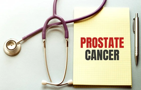 Fioletowym Tle Stetoskop Żółtą Listą Tekstem Prostate Cancer — Zdjęcie stockowe