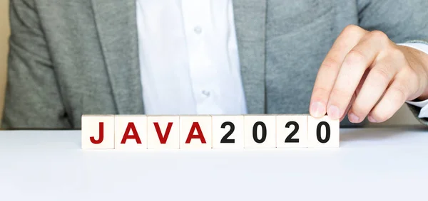 Palabra Hecha Por Hombre Java 2020 Con Bloques Madera —  Fotos de Stock