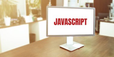 Ekranda JAVASCRIPT metin ile modern ofiste monitör