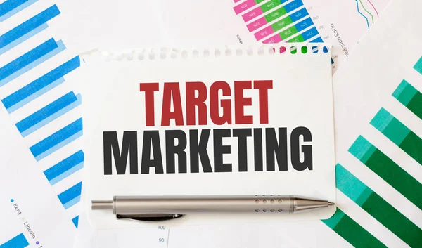 Card with text TARGET MARKETING. Diagram and white background