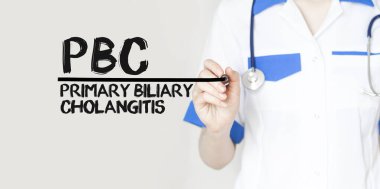 Doctor writing text PBC with marker, medical concept clipart