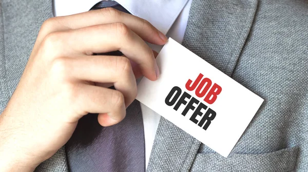 Businessman Holding Card Text Job Offer — Stock Photo, Image