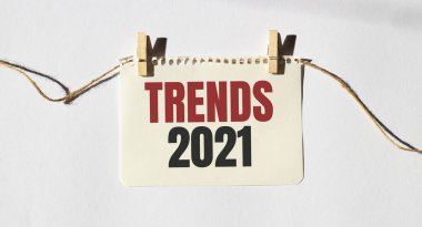 Üzerinde TRENDS 2021 yazan kart. Diyagram ve beyaz arkaplan