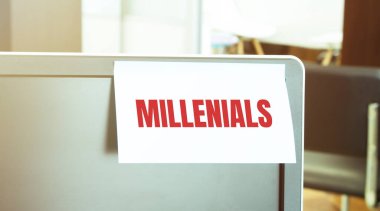 Bilgisayara yapışkan bir not. Metin MILLENIALS