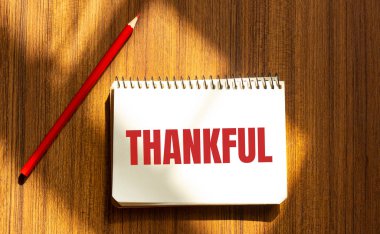 Beyaz arkaplanda teşekkür mesajı olan kırmızı kalem ve not defteri