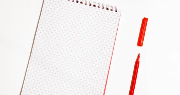 Ontwerp Concept Bovenaanzicht Van Rode Spiraal Notebook Kleur Potlood Collectie — Stockfoto