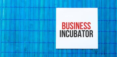 Mavi ahşap zemin üzerinde BÜYÜK INCUBATOR metin içeren boş not defteri