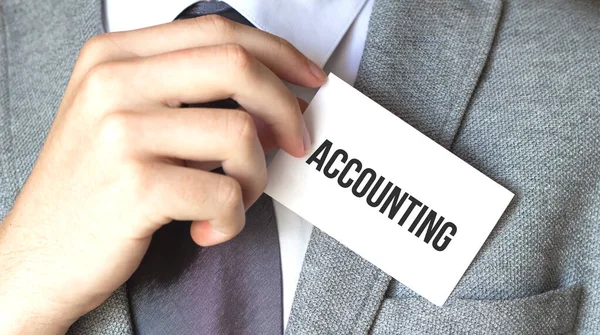 Businessman Holding Card Text Accounting — Stock Photo, Image