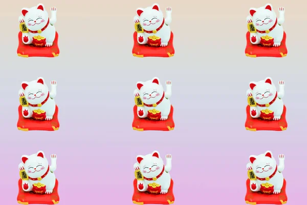 Dokuz Maneki Neko Kısmet Kedisi Pembe Bir Arka Planda — Stok fotoğraf