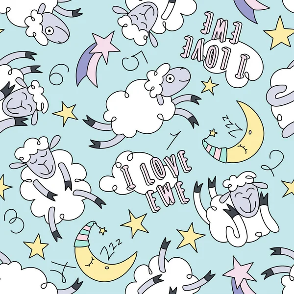 Yıldızlar Bulutlar Koyunlarla Mükemmel Bir Iyi Geceler Tekstil Tasarımı Uyku — Stok Vektör