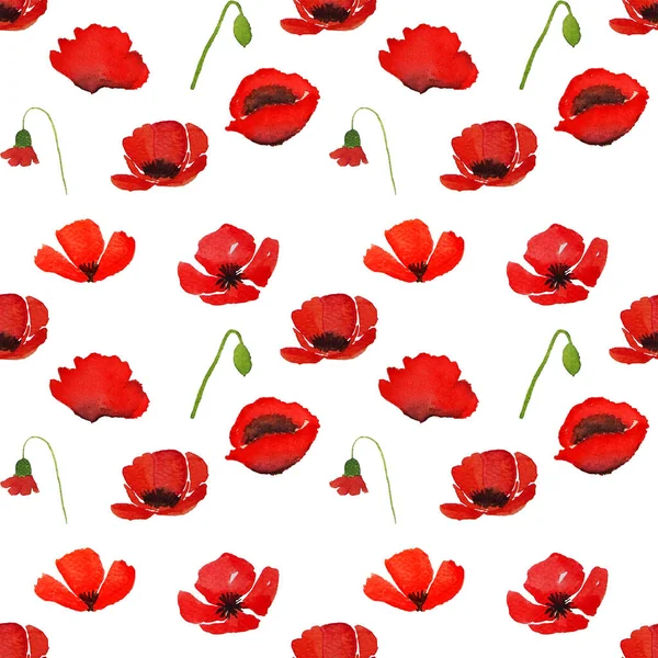 Fleurs Pavot Aquarelle Rouge Avec Chemin Coupe Motif Sans Couture — Photo