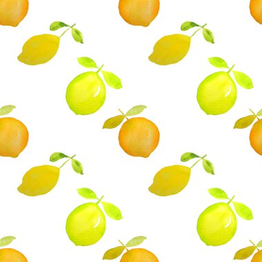 limon portakallı turunçgil meyveli suluboya kusursuz desenli