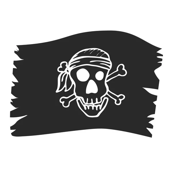 快乐的罗杰头骨 海盗头骨上的黑色旗帜 船长头骨的盗版符号 — 图库矢量图片