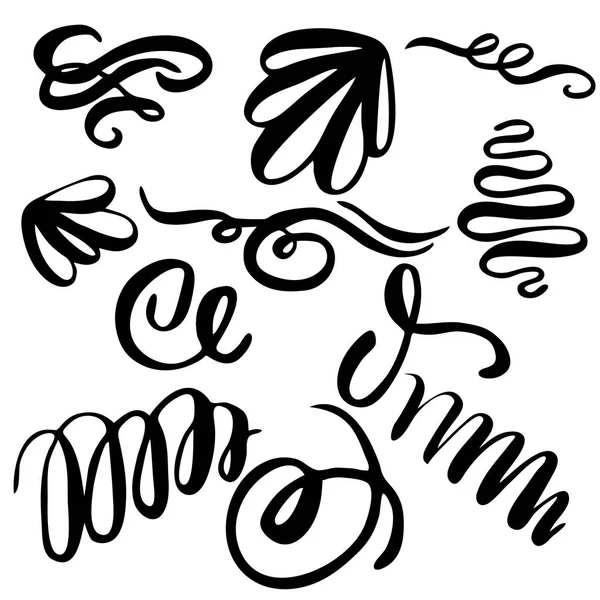 Uppsättning Hand Rita Element Linjer Och Ornament Kalligrafi Pensel Vektorgrafik