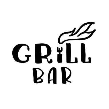 Izgara bar logosu. Promosyon malzemelerinin tasarımı için tasarım öğesi. Izgara bar tasarımı. Barbekü vektör etiketi izole