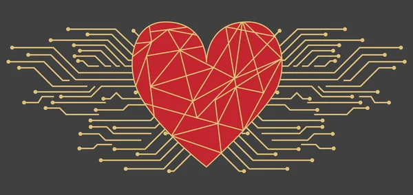 Postal Con San Valentín Estilo Alta Tecnología Corazón Grande Con — Archivo Imágenes Vectoriales