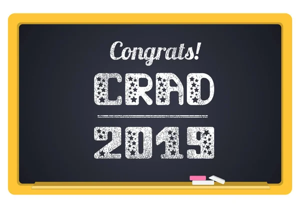 Grad 2019. High School Graduate, gegradueerde. De inscriptie in krijt op een bord. Vector belettering — Stockvector