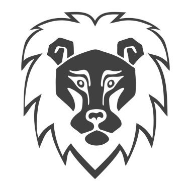 Logo aslan kafası. Stilize maskot, vektör simgesi.