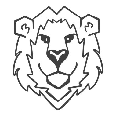 Logo aslan kafası. Stilize maskot, vektör simgesi.