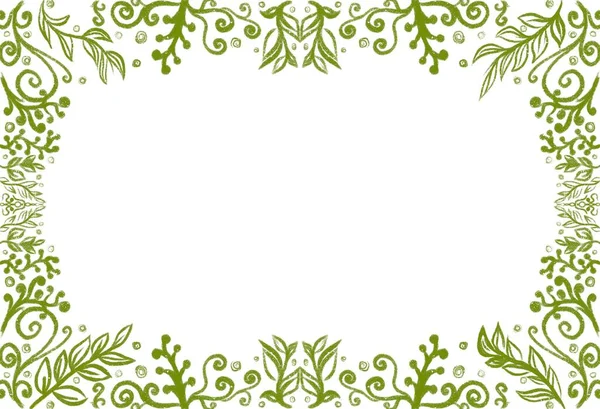 清らかな背景にクレヨンの葉のフレーム 秋の季節のコンセプトは グリーティングカードや背景として使用し 手描き — ストック写真
