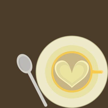 Tepsisi ve kaşığı en üstte olan kahve, tasarlamak için kahverengi alan, vektör illüstrasyonu Eps 10