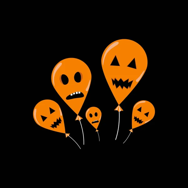 Sfondo Molti Palloncini Arancioni Halloween Uno Sfondo Nero Una Faccia — Vettoriale Stock