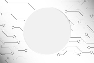 Gri tonlu fütüristik teknoloji arka planı, ışıltılı elektronik devre modeli, sınırsız bağlantı konsepti 5G teknoloji çağı.