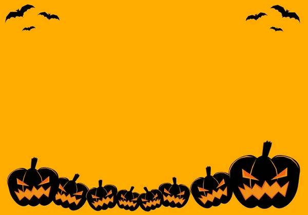 Halloween Bakgrund Hemsökta Pumpor Och Fladdermöss Orange Bakgrund Tomt Utrymme — Stock vektor