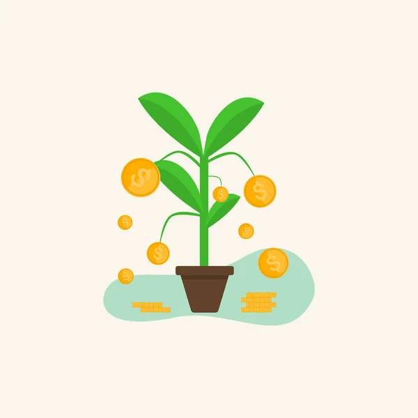 Květináče Ovoce Ven Mincí Peníze Plochý Design Styl Peníze Růst — Stockový vektor