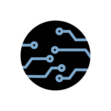 Teknoloji simgeleri ve elektronik devre kartı vektörü beyaz arkaplanda izole edildi