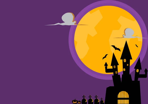 Halloween Háttér Kísértetjárta Kastély Temetők Között Teliholdkor Van Egy Másolási — Stock Vector