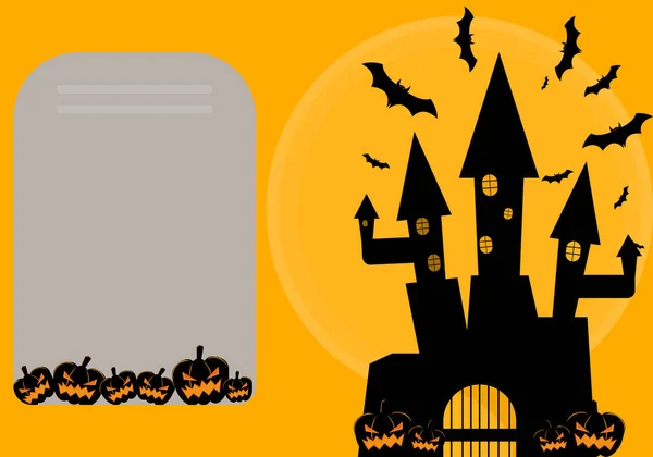 Halloween Háttér Kísértet Kastély Denevérekkel Teliholdkor Halloween Köszöntés Fénymásolási Hellyel — Stock Vector