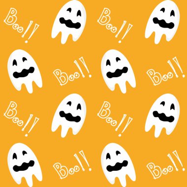 Tatlı hayalet karikatür desensiz arka plan, turuncu cadılar bayramı arka plan, vektör illüstrasyonu.