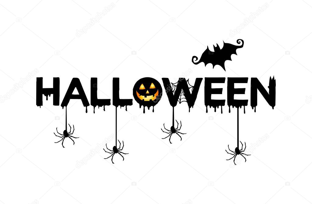 Halloween Text Banner, Vector illustration with web and spider, 