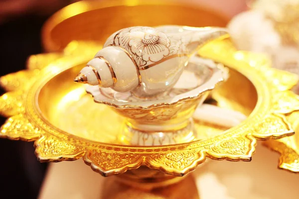 Conch Shell Glod Tray Tradition Thai Wedding Ceremony — Stock Photo, Image