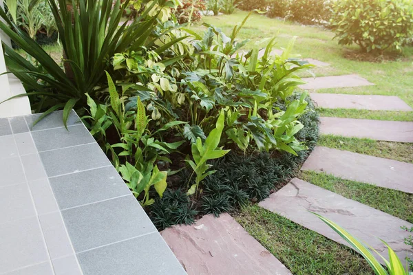 Idea Diseño Baldosas Piedra Cemento Para Pavimentar Pasarela Jardín Diseño — Foto de Stock