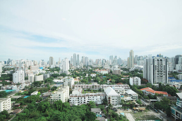 Aerial view Bankok city central business downtown and Capital city skyline. Cityscape for PM 2.5 in Thailand.