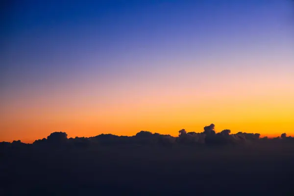 Solnedgång Himmel Och Moln Vacker Färgglad Skymning Tid Med Silhuett — Stockfoto