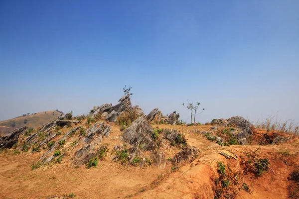 Krajobraz Skalistych Suchych Użytków Zielonych Górze Doliny Doi Pha Tang — Zdjęcie stockowe