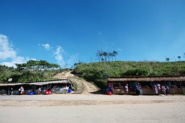 CHIANGRAI, THAILAND - 13 ARALIK 2011: Tayland 'ın kuzeyinde, Chiangrai ilinde sebze, meyve ve el işi satan tepe kabilesi pazarı geleneği
