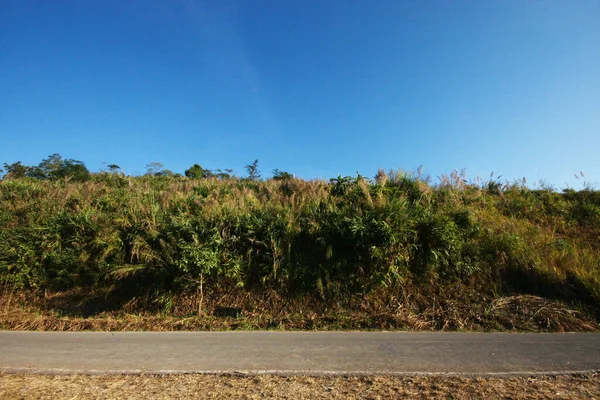 在蓝天的山谷山上的路 — 图库照片