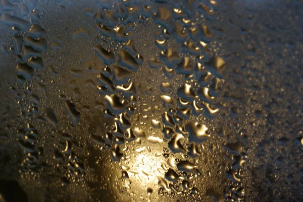 Gotas Agua Vidrio Ventana Mojado Con Luces Ciudad — Foto de Stock