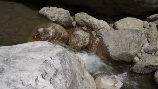Gwałtowny Nurt Górskiej Rzeki Czysta Zimna Przezroczysta Woda Błyszczy Słońcu — Wideo stockowe