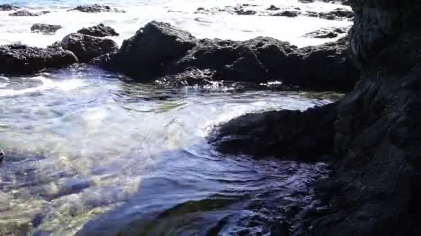 Ondas Marinhas Espumosas Entre Pedras — Vídeo de Stock