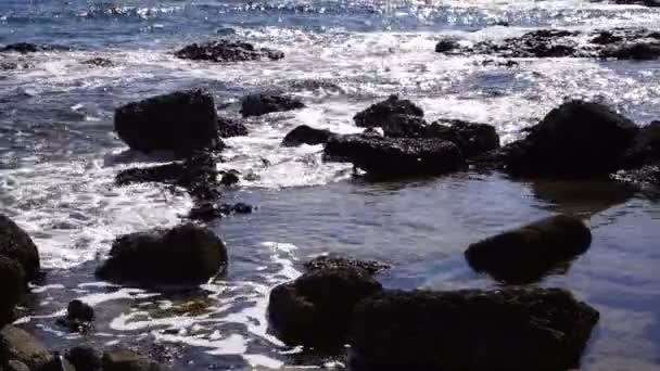 Olas Mar Espumosas Entre Piedras — Vídeos de Stock